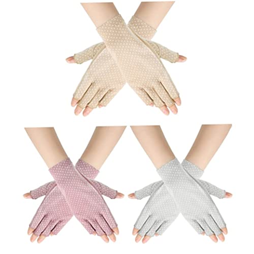 Jorzer Fingerlose Handschuhe UV-Schutz Nicht rutschfeste Sommerfahrhandschuhe Frauen und Mädchen halbe Fingerhandschuhe Sonnenschutz UV-Schutz Baumwollhandschuhe von Jorzer