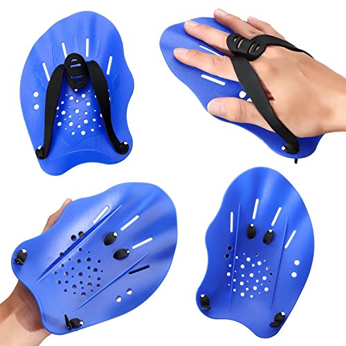Schwimmpaddel Schwimmhandpaddel mit verstellbaren Gurten Handpaddel für Schwimmbadübung Ausrüstung Zubehör Krafttraining Aid Aid Blau von Jorzer