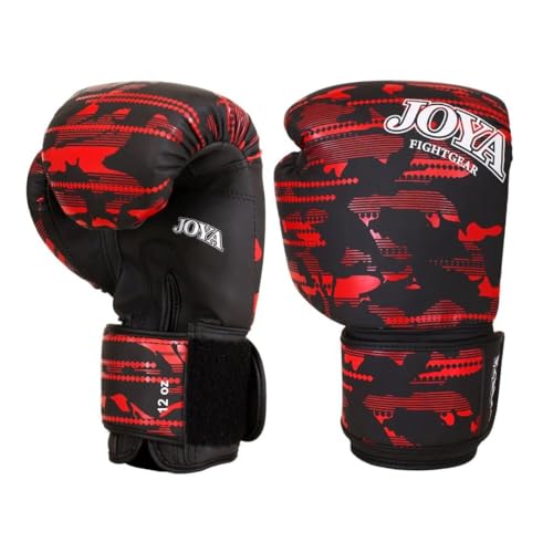 JOYA Kickbox Handschuhe Camo V2 - Rot 12 oz - Hergestellt aus hochwertigem Kunstleder - Kampfsport Sparring Handschuhe - Muay Thai Kickboxen - Boxhandschuhe - Punchinghandschuhe Joya Fight Gear von Joya Fight Gear