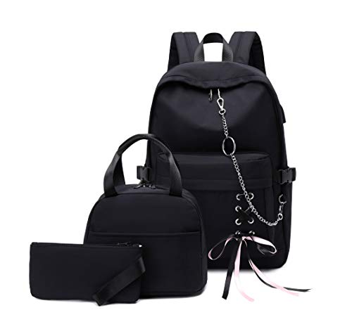Joymoze Mädchen Laptop Rucksack mit Tasche für Mittagessen und Mäppchen Schwarze Kette von Joymoze