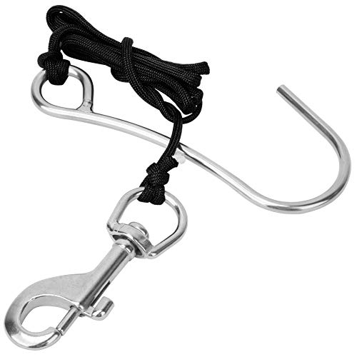 Joyzan Tauchen Einzelner Riffhaken, Edelstahl Anti Lost Reef Hook Line Clip Schnellverschluss mit Coil Lanyard Scuba Diving Zubehör für Unterwasserfotografie Cave Dive Unterwasser Sport Drift Taucher von Joyzan