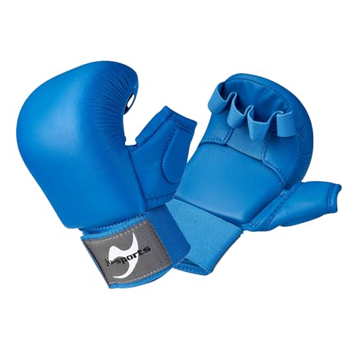 Ju-Sports Karate Handschuhe - blau, Kunstleder I Gepolsterter Hände Schutz für Training & Wettkampf I Karate Handschutz mit 2 Schlaufen mit Daumen I Größe XS von Ju-Sports