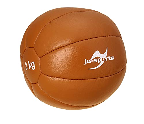 Ju-Sports Medizinball 5kg I Slam Ball aus hochwertigem Leder mit stabilen Nähten I Für alle Sportarten, gut für Krafttraining UVM. I Braun von Ju-Sports
