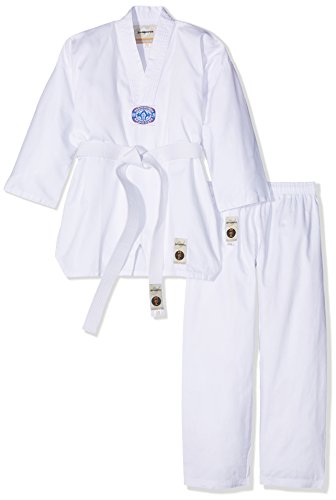 Ju-Sports Taekwondo Anzug to start Weiß 110 I Dobok Taekwondo für Kinder & Einsteiger I Taekwondo Kimono inkl. weißem Gürtel I Hose mit Kickzwickel I 100% Baumwolle von Ju-Sports