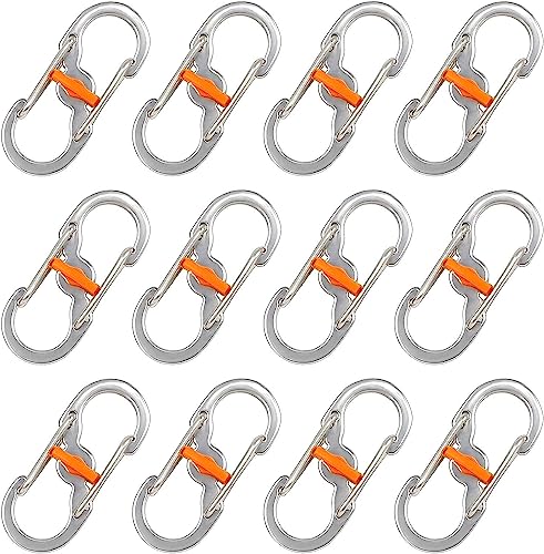 Jubaopen 12 Stück S Karabiner Schlüsselanhänger Set Aluminiumlegierung Karabiner Klein Metall Doppelkarabiner Wasserdicht Edelstahl S Typ Karabiner Schnalle EDC Tool Mini Schlüsselbund Haken von Jubaopen
