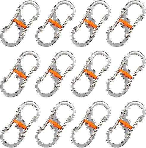 Jubaopen 12 Stück S Karabiner Schlüsselanhänger Set Aluminiumlegierung Karabiner Klein Metall Doppelkarabiner Wasserdicht Edelstahl S Typ Karabiner Schnalle Mini Schlüsselbund Haken von Jubaopen