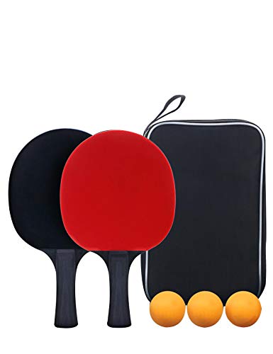 Jueshanzj Tischtennisschläger-Set, 2 professionelle Schläger, 3 ABS-Bälle, mit Tragetasche, Rot + Schwarz von Jueshanzj