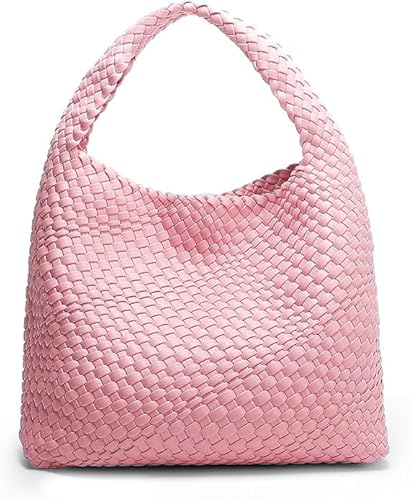 Jugsar Handtasche Damen, Groß PU Leder Gewebte Schultertasche Damen Groß Kapazität Mode Umhängetasche Shopper Tasche Damen mit Geldbörse（Rosa） von Jugsar