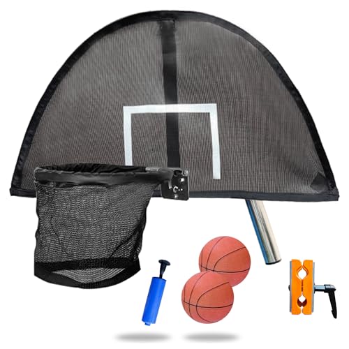 Trampolin-Basketballkorb, leichtes Universalbrett mit 2 Mini-Basketball- und Pumpen, einfach zu montieren, passend für gebogene Stange oder gerade Stange von Jump Tastic Trampoline