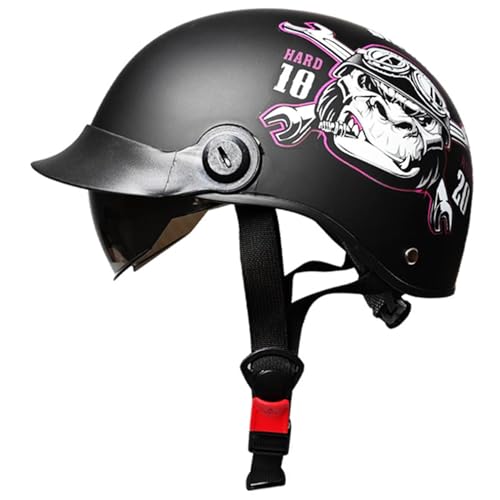 Halbschalenhelm Mit ECEDOT Zulassung Vintage Motorradhelm Baseball Cap Cruiser Chopper Scooter Helm mit Sonnenblende Herren Retro Motorrad Halbhelm Damen Mofa Helm 3,55-61cm von JunPing