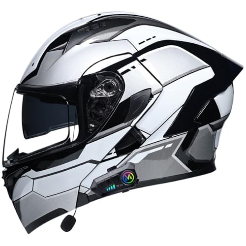 Klapphelm Motorradhelm Mit Bluetooth Modularer Integralhelm DOTECE Zertifiziert Klapphelm Vollvisierhelm Mit Doppelvisier Flip Up Bluetooth Motocrosshelme Für Frauen Männer T,XL(61~62CM) von JunPing