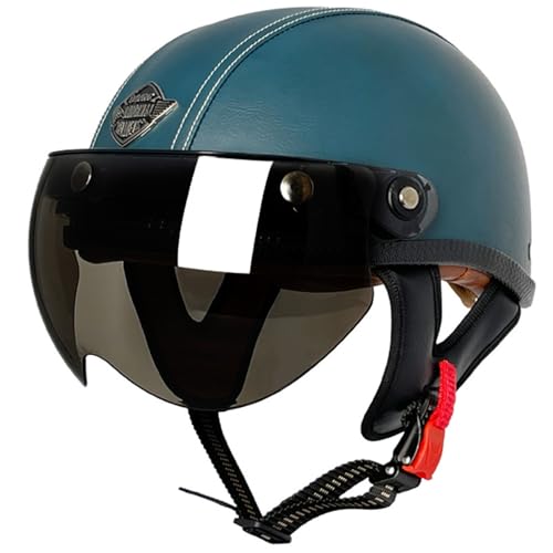 Motorrad Halbschalenhelm Vintage Brain-Cap Halbschale Jet Motorrad Helm Roller-Helm Mofa-Helm DOTECE Zertifizierung Für Männer Frauen Chopper Retro Cruiser Scooter-Halbhelme 3,XXL=63~64CM von JunPing
