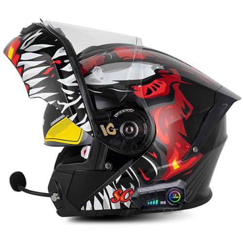 Motorrad klapphelm mit Bluetooth Modularer Motorradhelm mit ECEDOT Zugelassener Motorrad Integrierter Motorradhelm mit Doppelvisier Motocross Integralhelme für Männer Frauen I,L=59~60CM von JunPing