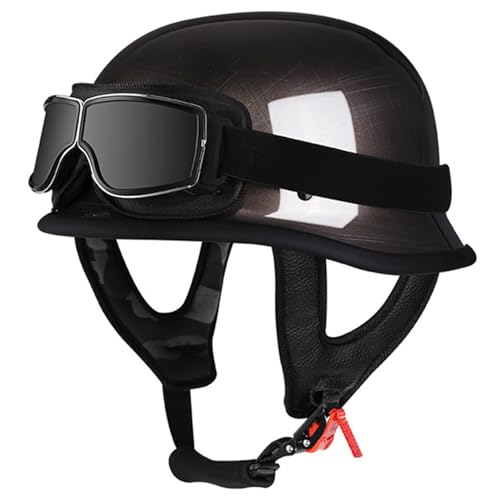 Retro Deutsche Motorrad Halbhelm ECEDOT Zertifizierung Jet Motorrad Halbschalenhelm Mit Schutzbrille Mopedhelme Roller-Helm Für Männer Frauen Scooter Brain-Cap Halbhelme 2,M=57~58CM von JunPing