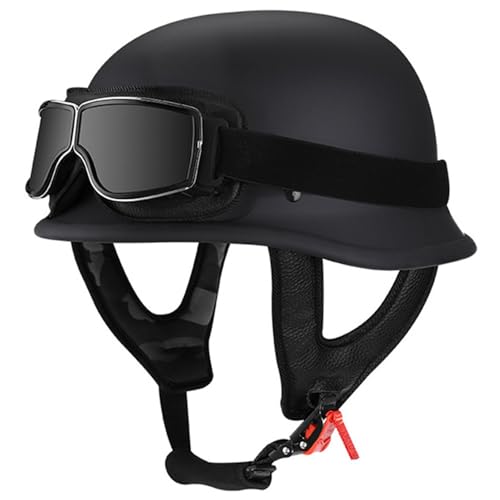 Retro Motorrad Halbhelme Deutscher Stil Roller Halbschalenhelm Jet Motorrad Helm DOTECE Zertifizierung Mofa-Halbhelme Für Erwachsene Männer Frauen Brain-Cap Scooter Halbhelme 9,XL=61~62CM von JunPing