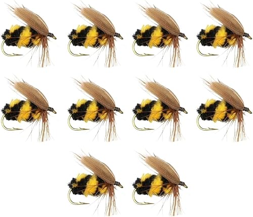 10 Stück Bienen-Fliegenfischköder-Set, Fliegenköder, Haken für Barsch, Forellen, Fliegenfischen mit geschärftem Haken, Angelköder, Trockenfischköder, Köder-Set zum Angeln, Fliegenfischen (1,6 cm) von Junfamilee
