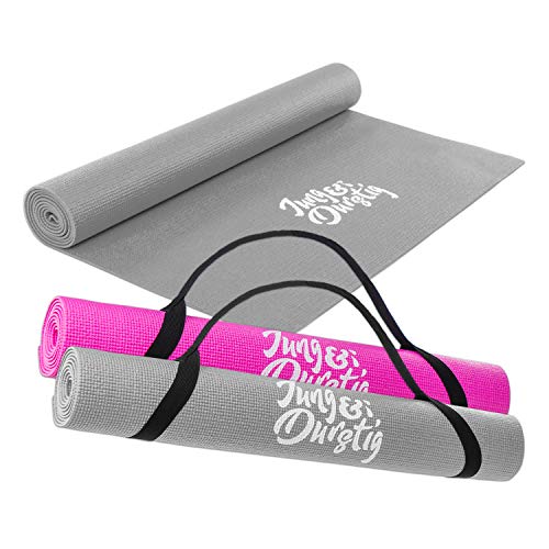 Jung & Durstig 2in1 Yogamatte gepolstert & rutschfest | Gymnastikmatte mit Yogastrap | Fitnessmatte inklusive Ebook Workout | Sportmatte Maße 173 x 61 cm | Grau von Jung & Durstig