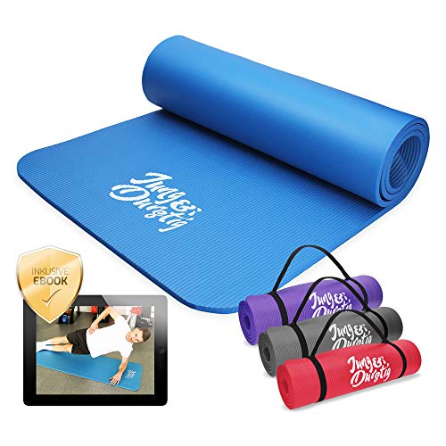 Jung & Durstig Original Yogamatte mit Tragegurt | Gymnastikmatte inklusive Übungen | Sportmatte mit Ebook Workout | Fitnessmatte rutschfest | 180 x 60 x 1 cm | Blau von Jung & Durstig