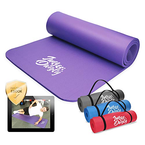 Jung & Durstig Original Yogamatte mit Tragegurt | Gymnastikmatte inklusive Übungen | Sportmatte mit Ebook Workout | Fitnessmatte rutschfest | 180 x 60 x 1 cm | Lila von Jung & Durstig