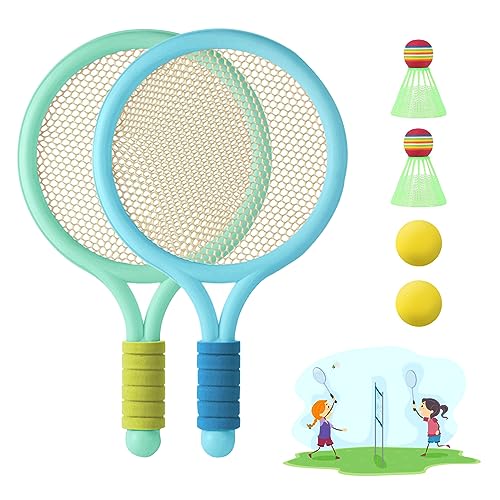 JurciCat Federball Set Kinder Badminton Set Tennisschläger Kinder Spielzeug Badmintonschläger Geschenkset für Kinder Outdoor Indoor Sport von JurciCat