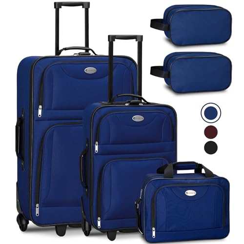 Juskys Trolley Reisekoffer Set 5 teilig - 60 Liter, 2 Rollen, Weichschale, wasserabweisend Stoff, leicht, Handgepäck - Koffer in Blau von Juskys