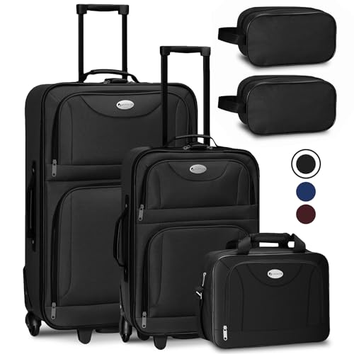 Juskys Trolley Reisekoffer Set 5 teilig - 60 Liter, 2 Rollen, Weichschale, wasserabweisend Stoff, leicht, Handgepäck - Koffer in Schwarz von Juskys