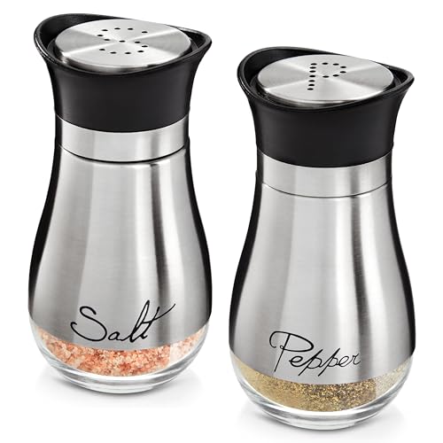 Salz- und Pfefferstreuer-Set aus Glas und Edelstahl mit Aufschrift Salt, Pepper, je 118 ml von Juvale