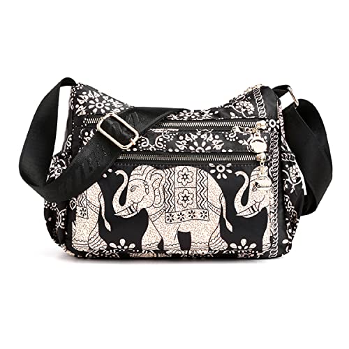 Jywmsc Damen Elephant Hobo Umhängetasche Multi Pocket Lässige Umhängetasche Leichte Crossbody-Handtaschen Seitentasche von Jywmsc