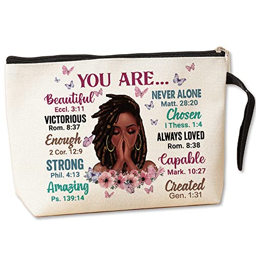 Jztco Inspirierende afrikanische Make-up-Tasche – You Are Beautiful Strong Amazing Created Travel Makeup Zipper Bag Black Girl African American Gifts for Black Women Friends Sisters Mom Aunt, Beige von Jztco