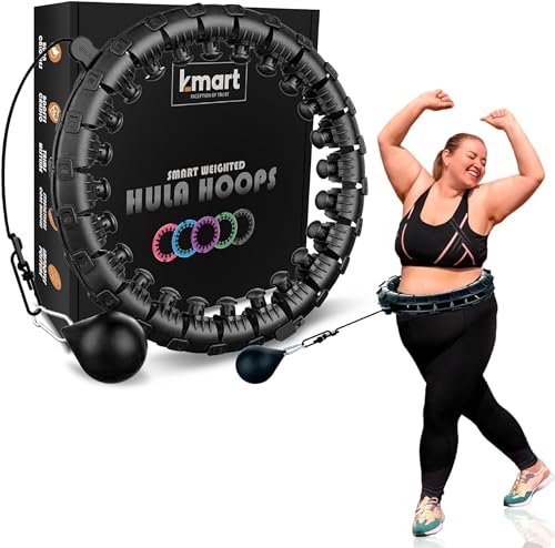 K-MART Smart Hula Ring Hoops, Gewichteter Hula Circle 24 Abnehmbarer Fitnessring mit 360 Grad Auto-Spinning Ball Gymnastik, Massage, Erwachsene Fitness für Gewichtsverlust (Anthrazitschwarz) von K-MART