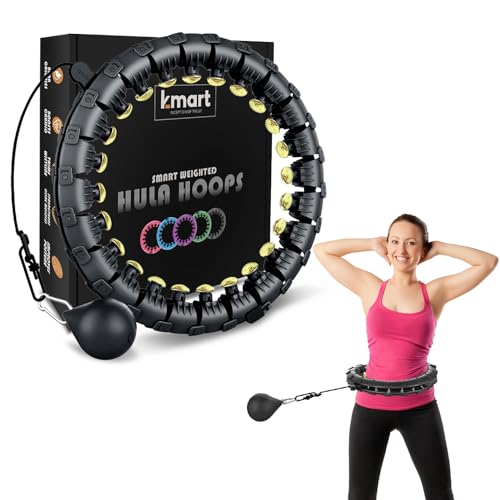 K-MART Smart Hula Ring Hoops, gewichteter Hula Circle 24 abnehmbarer Fitnessring mit 360 Grad automatisch drehendem Ball, Gymnastik, Massage, Fitness für Erwachsene zur Gewichtsreduktion (Schwarzgold) von K-MART