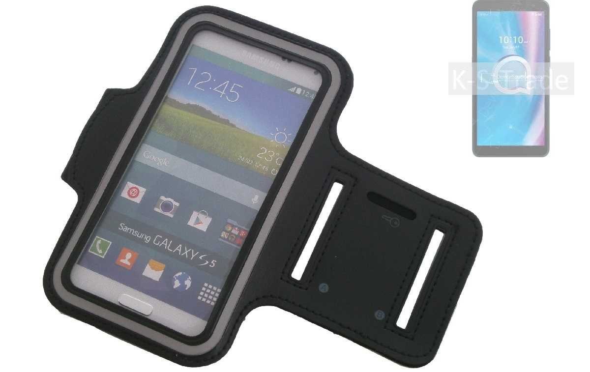 K-S-Trade Handyhülle für Alcatel 1B (2020), Neopren Jogging Armband Sportarmband Oberarmband schwarz mit von K-S-Trade