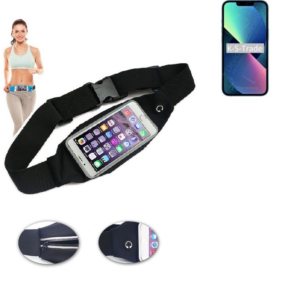 K-S-Trade Handyhülle für Apple iPhone 13 mini, Jogging-Armband Gürteltasche Umhängetasche Bauchtasche schwarz von K-S-Trade