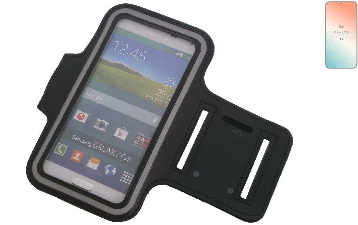 K-S-Trade Handyhülle für Samsung Galaxy S24, Neopren Jogging Armband Sportarmband Oberarmband schwarz mit von K-S-Trade