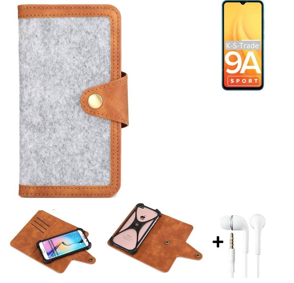 K-S-Trade Handyhülle für Xiaomi Redmi 9A Sport, Handyhülle + Kopfhörer Schutzhülle Filz Hülle Kunstleder von K-S-Trade
