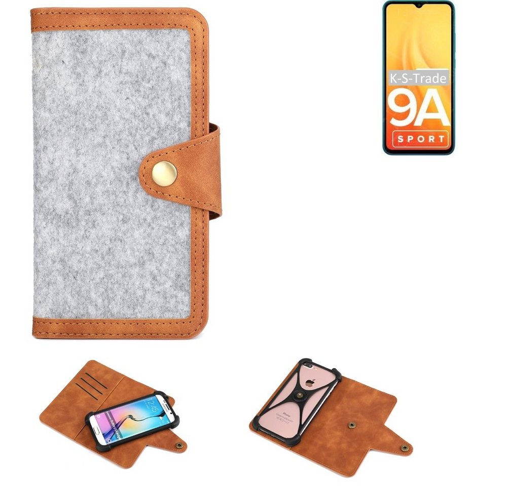 K-S-Trade Handyhülle für Xiaomi Redmi 9A Sport, Handyhülle Schutzhülle Filz-Hülle Kunst-Leder hellgrau braun von K-S-Trade