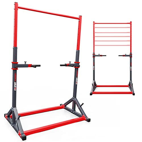 K-Sport: Stationäre Klimmzugstange + Dip Station bis 140kg belastbar, mit Pull-Up Bar & Halterung für Gewichte I Klimmzugturm für Muskeltraining, inkl. E-Book von K-Sport