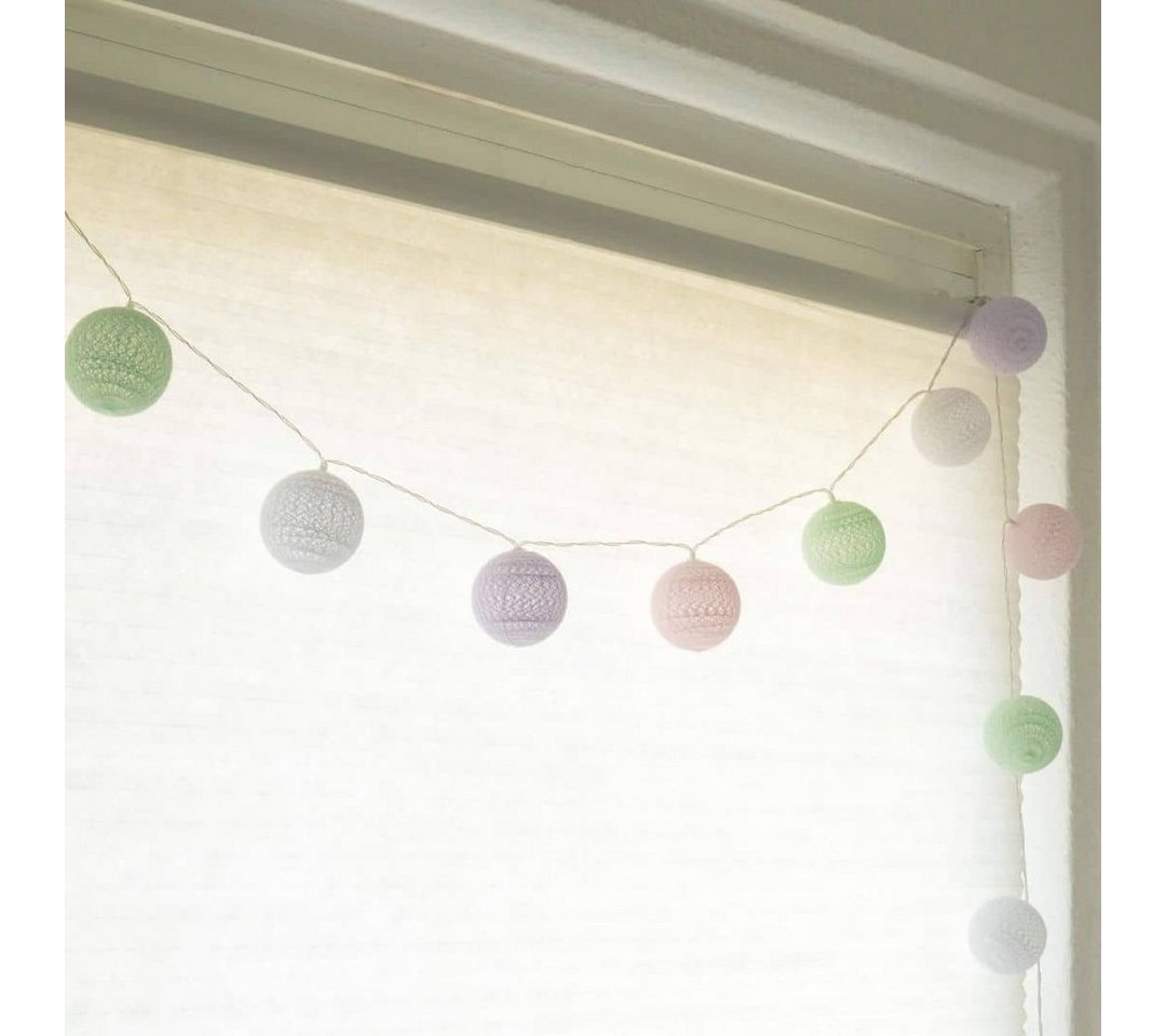 K&L Wall Art LED-Lichterkette Cotton Ball Kinderzimmer Lichterkette 20 LED Deko Kugeln aus Baumwolle, 20-flammig, Grün Rosa Lila Pastellfarben von K&L Wall Art