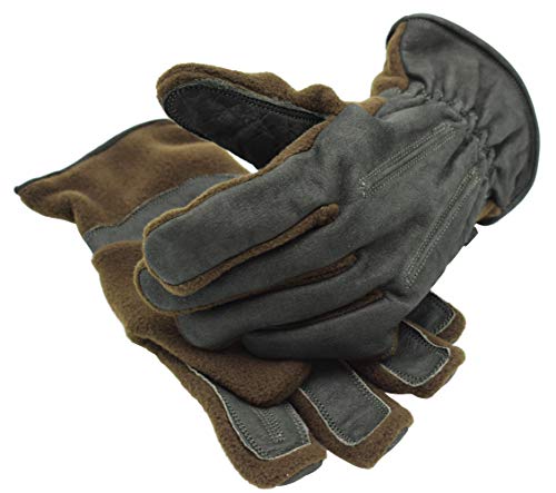 Fleece Handschuhe Trapper mit Nubukleder Jagd Schießen Outdoor Zeigefinger abklappbar (L) von K&S Outdoors