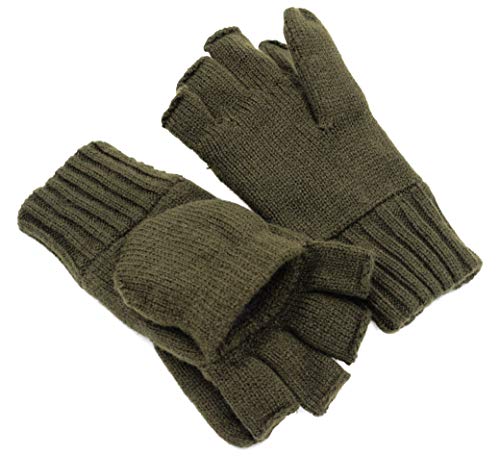 Thinsulate Strick-Handschuhe Schießhandschuhe Green Hunter ohne Fingerkuppen mit abklappbarem Fäustel Jagd Outdoor Angeln Herbst Winter inkl. Handwärmer Pads (L) von K&S Outdoors