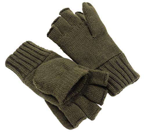 Thinsulate Strick-Handschuhe Schießhandschuhe Green Hunter ohne Fingerkuppen mit abklappbarem Fäustel Jagd Outdoor Angeln Herbst Winter inkl. Handwärmer Pads (S) von K&S Outdoors