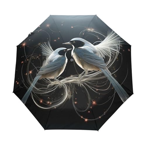 Abstrakte Weiße Vögel Regenschirm Automatik Auf-Zu Taschenschirm Umbrella Kompakt Schirme für Jungen Mädchen Strand Frauen von KAAVIYO