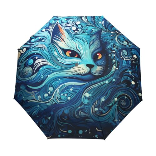 Abstraktes Cooles Katzenmuster Regenschirm Automatik Auf-Zu Taschenschirm Umbrella Kompakt Schirme für Jungen Mädchen Strand Frauen von KAAVIYO