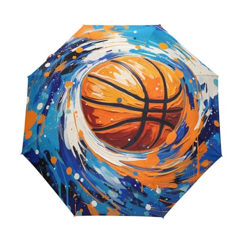 Aquarell Sport Basketball Regenschirm Automatik Auf-Zu Taschenschirm Umbrella Kompakt Schirme für Jungen Mädchen Strand Frauen von KAAVIYO