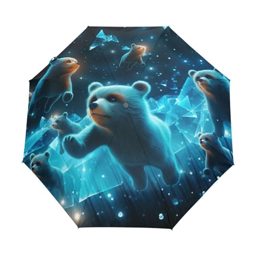 Blaue Sternenbären Regenschirm Automatik Auf-Zu Taschenschirm Umbrella Kompakt Schirme für Jungen Mädchen Strand Frauen von KAAVIYO