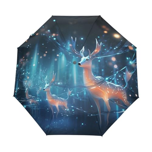 Blauer Sternenhirsch Regenschirm Automatik Auf-Zu Taschenschirm Umbrella Kompakt Schirme für Jungen Mädchen Strand Frauen von KAAVIYO