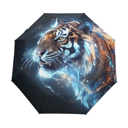 Blauer Sternentiger Regenschirm Automatik Auf-Zu Taschenschirm Umbrella Kompakt Schirme für Jungen Mädchen Strand Frauen von KAAVIYO