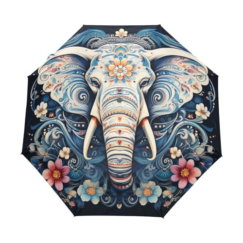 Blumenmuster Elefant Regenschirm Automatik Auf-Zu Taschenschirm Umbrella Kompakt Schirme für Jungen Mädchen Strand Frauen von KAAVIYO