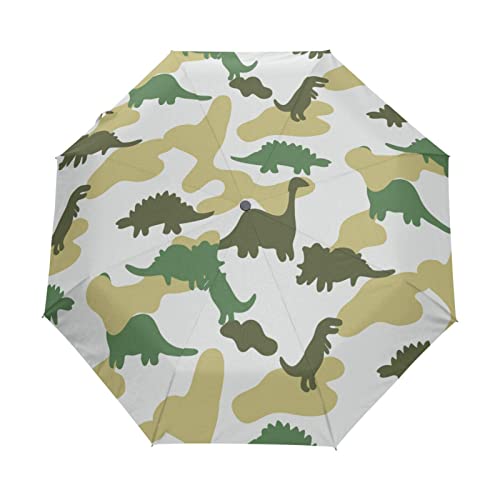 Camouflage-Dinosaurier-Cartoon Regenschirm Auf-Zu Automatik UV-Schutz Taschenschirm Winddichter Umbrella Klein Leicht Schirm Kompakt Schirme für Jungen Mädchen Reise Strand Frauen von KAAVIYO