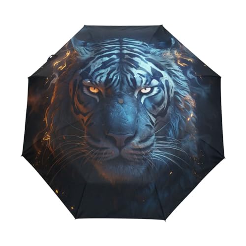 Cooler Blauer Tigerkopf Regenschirm Automatik Auf-Zu Taschenschirm Umbrella Kompakt Schirme für Jungen Mädchen Strand Frauen von KAAVIYO